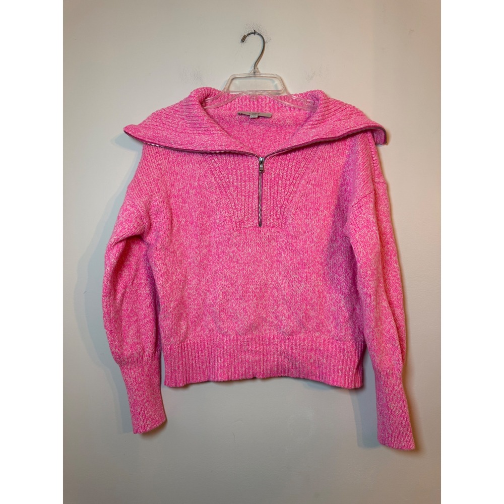 LOFT Sweater Women S Pink Quarter Zip Pullover Marled Knit Ribbed Trim